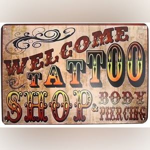 New tin antique look tattoo shop sign